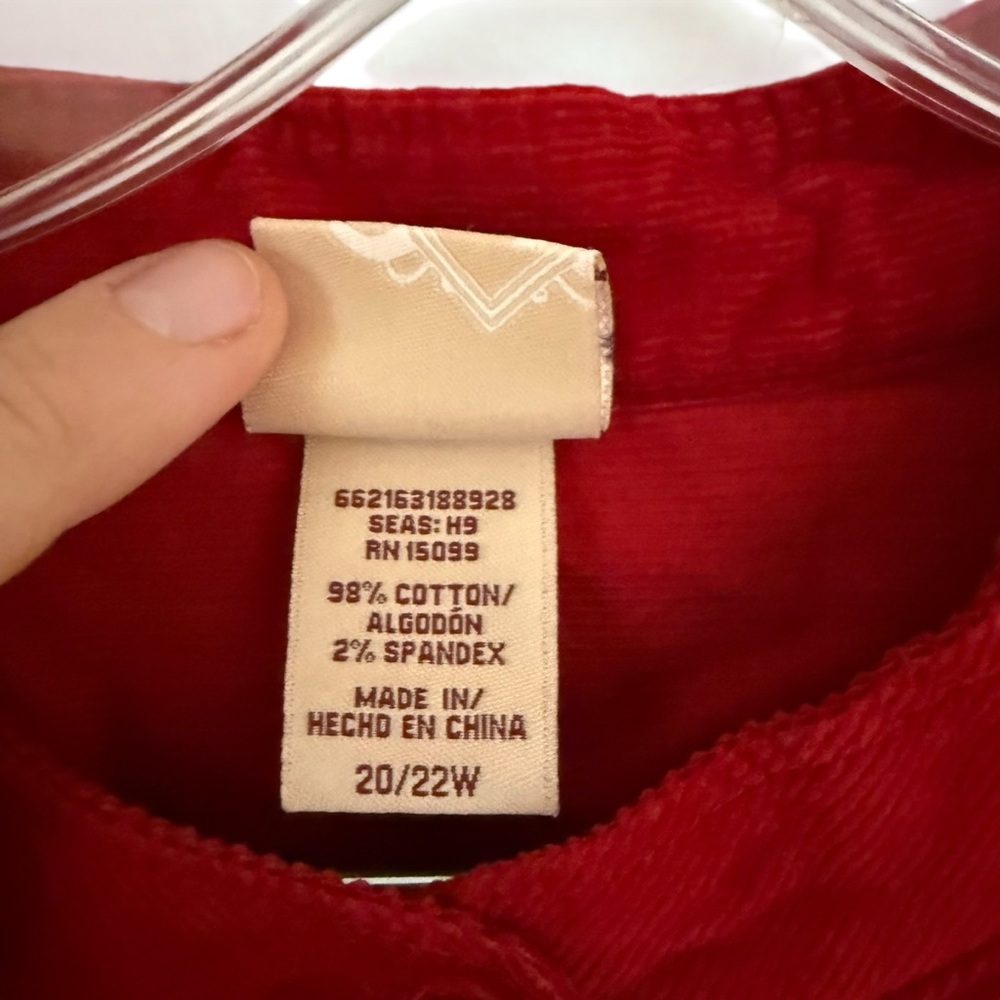 Covington Holiday Red‎ Needlecord Corduroy Button Up Shirt Size 20/22W - Picture 5 of 9